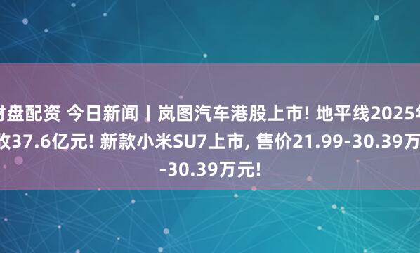 财盘配资 今日新闻丨岚图汽车港股上市! 地平线2025年营收37.6亿元! 新款小米SU7上市, 售价21.99-30.39万元!
